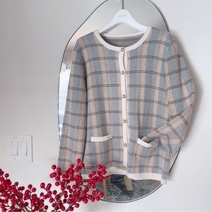 Women's Plaid Woolen Sweater Blouse Size M